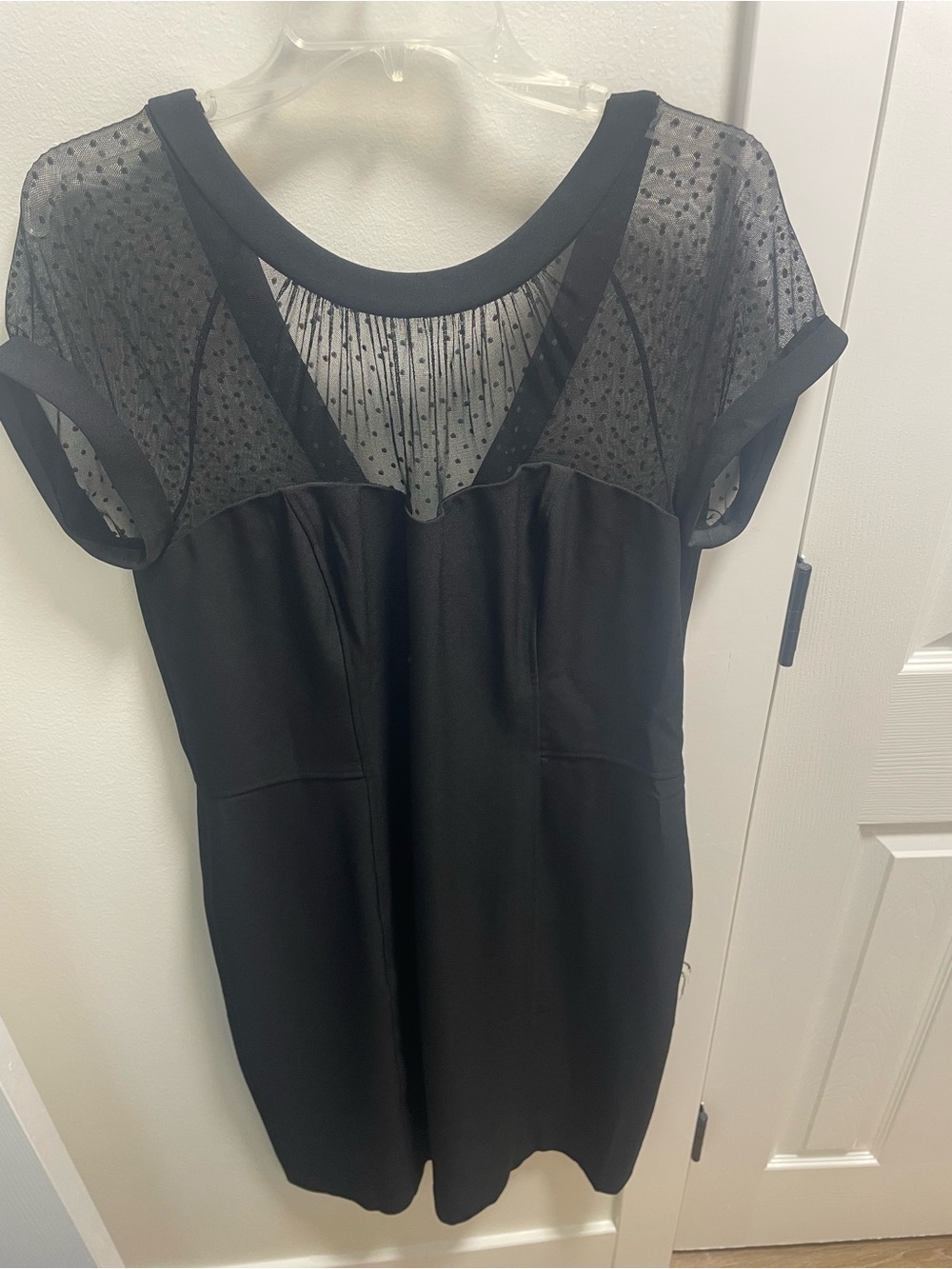 White House Black Market Black Polka Dot Sheer Yoke Dress